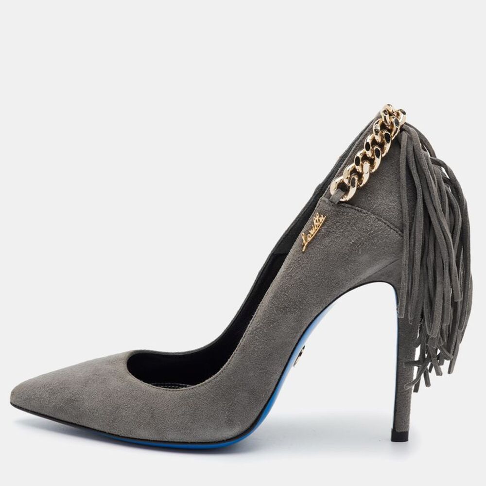 Loriblu Size 36 Grey Suede Chain Fringe Detail Pointed Toe Pumps